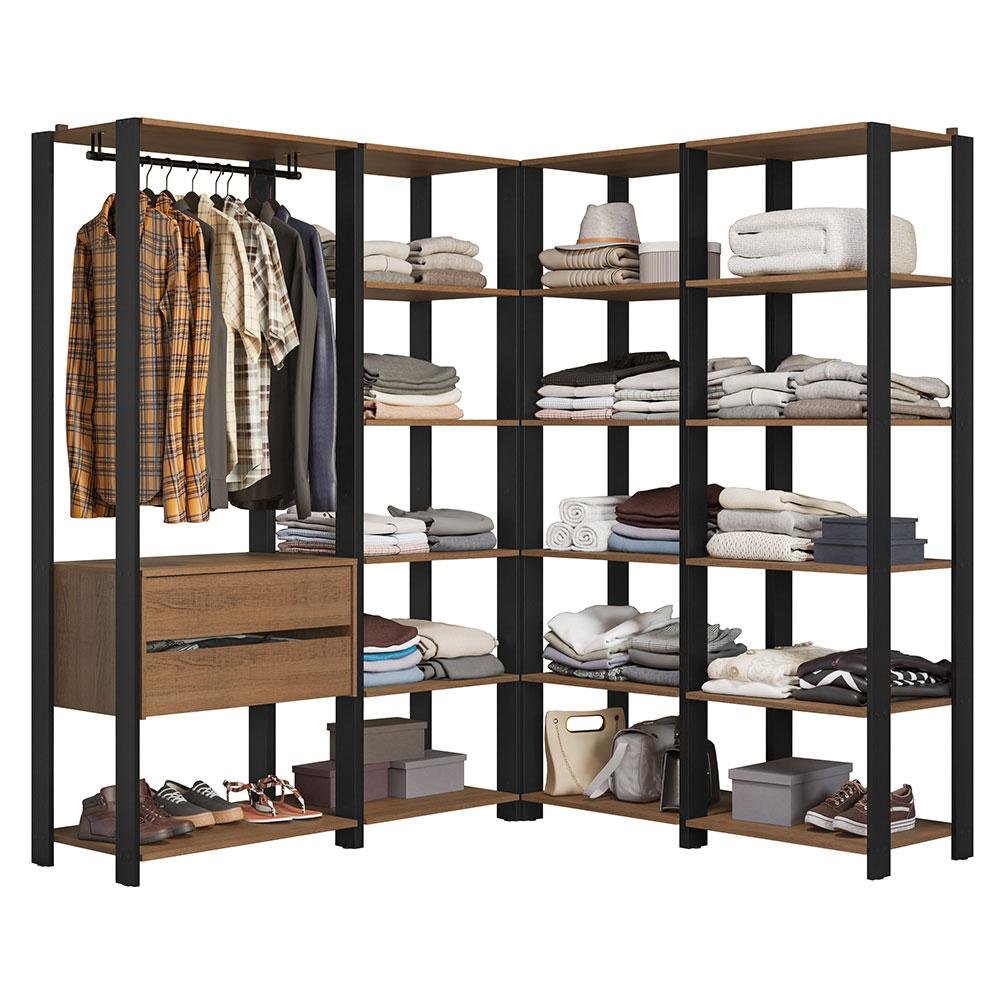 Guarda-roupa Closet Modulado Valencia 2 Gavetas 337cm Rustic/preto Madesa 05 - 3