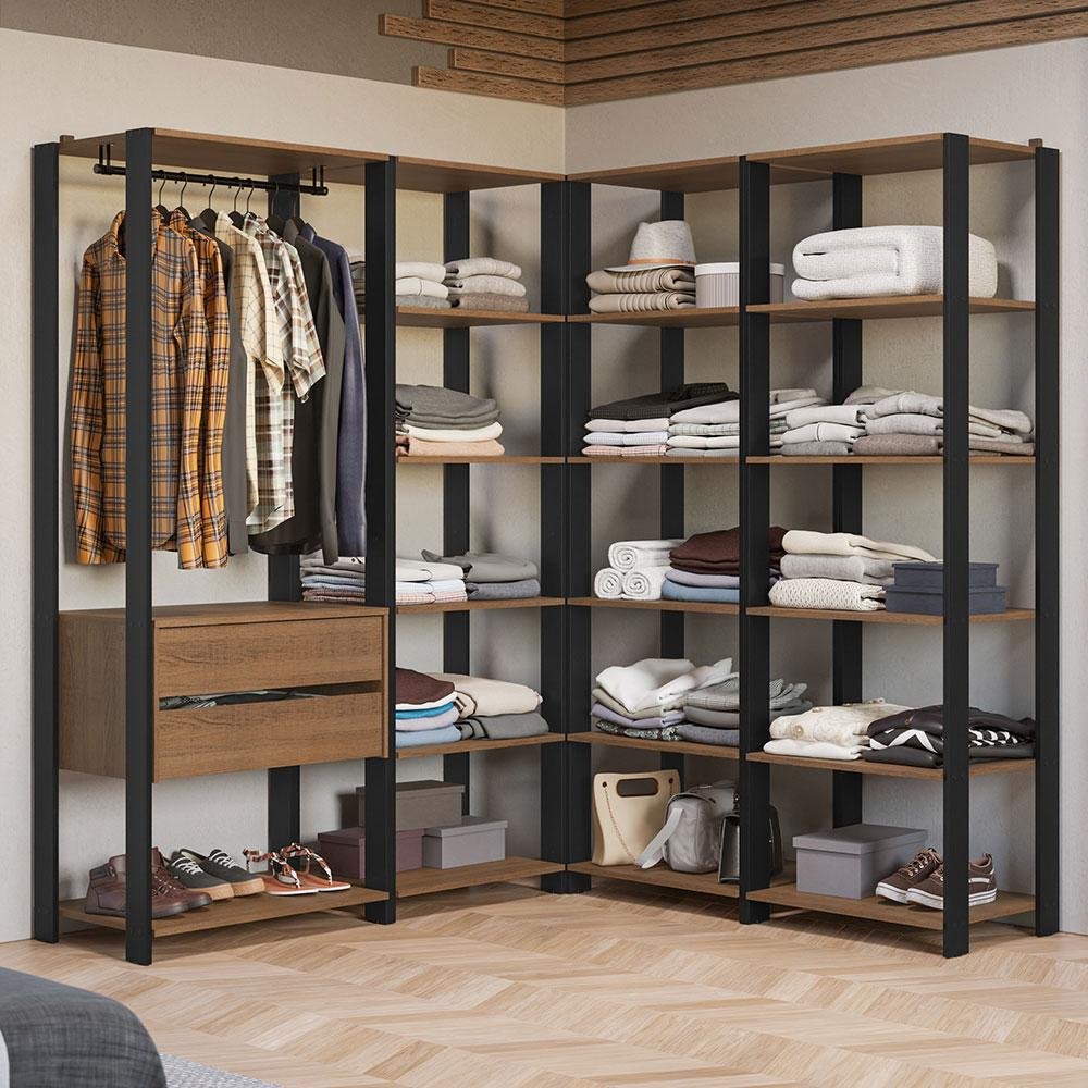 Guarda-roupa Closet Modulado Valencia 2 Gavetas 337cm Rustic/preto Madesa 05 - 2