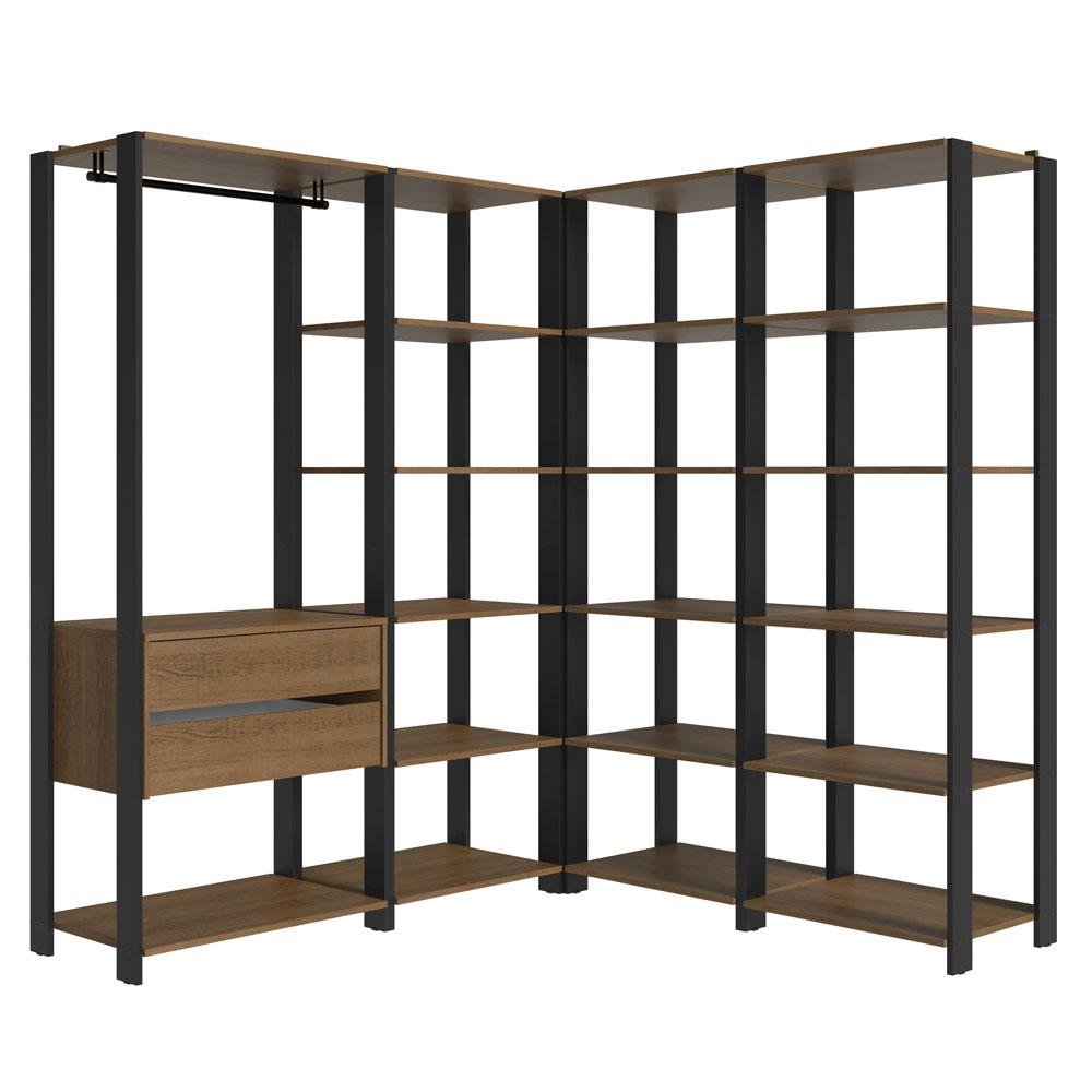 Guarda-roupa Closet Modulado Valencia 2 Gavetas 337cm Rustic/preto Madesa 05 - 10