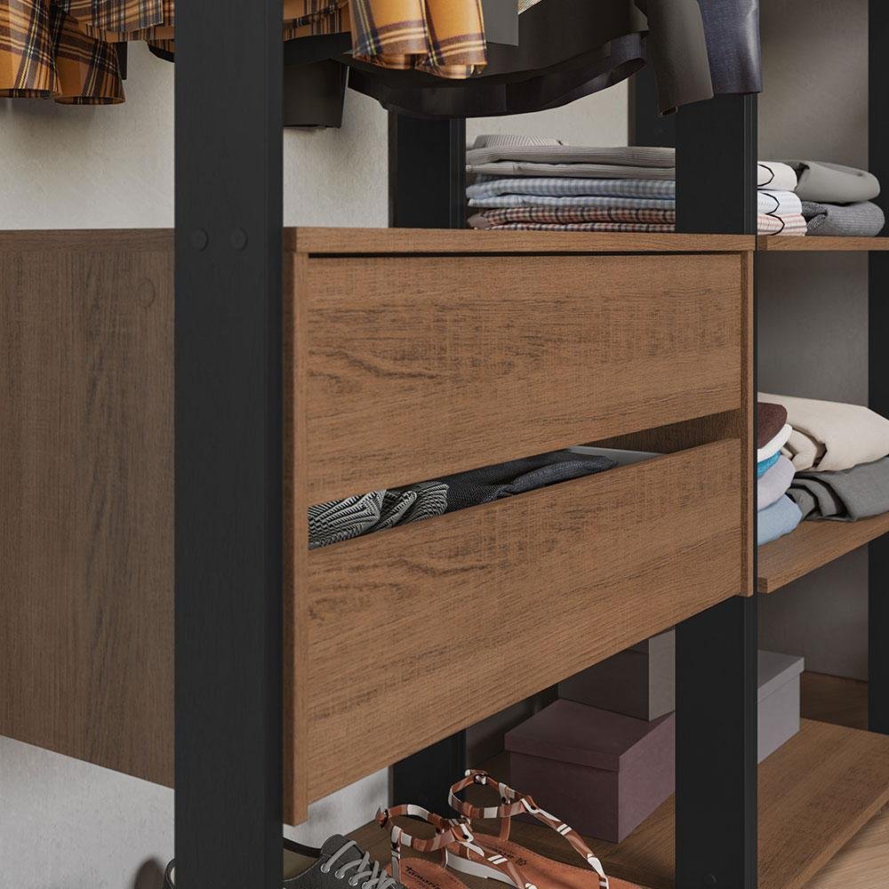 Guarda-roupa Closet Modulado Valencia 2 Gavetas 337cm Rustic/preto Madesa 05 - 9