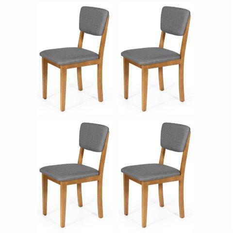 Kit 4 Cadeiras de Jantar Madeira Maciça Estofadas Ella Cinza Escuro - Straub Web