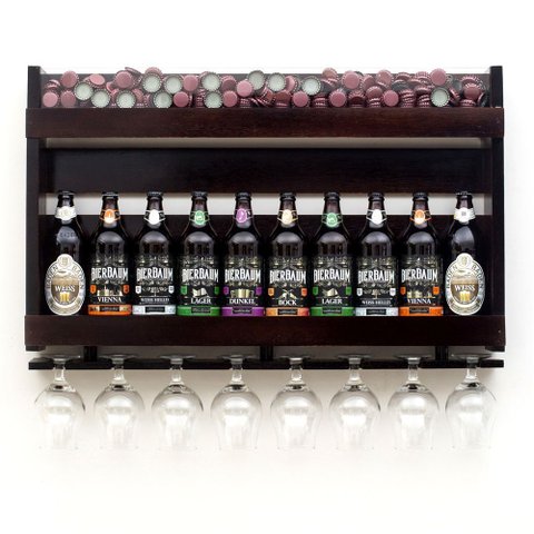 Barzinho Adega de Madeira Maciça para 10 Garrafas com Porta Tampinhas e Taças - Nogueira