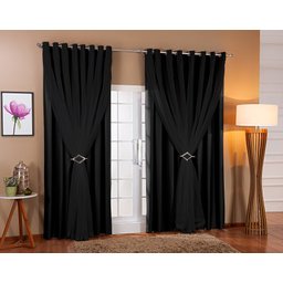Cortina De Voil C/ Forro Blackout Tecido 4,00x2,50 Sala E Quarto Preto - 1