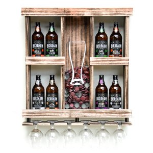 Barzinho Adega de Madeira Maciça para 8 Cervejas com Porta Tampinhas e Taças - Rústico
