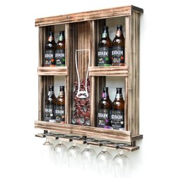 Barzinho Adega de Madeira Maciça para 8 Cervejas com Porta Tampinhas e Taças - Rústico - 3
