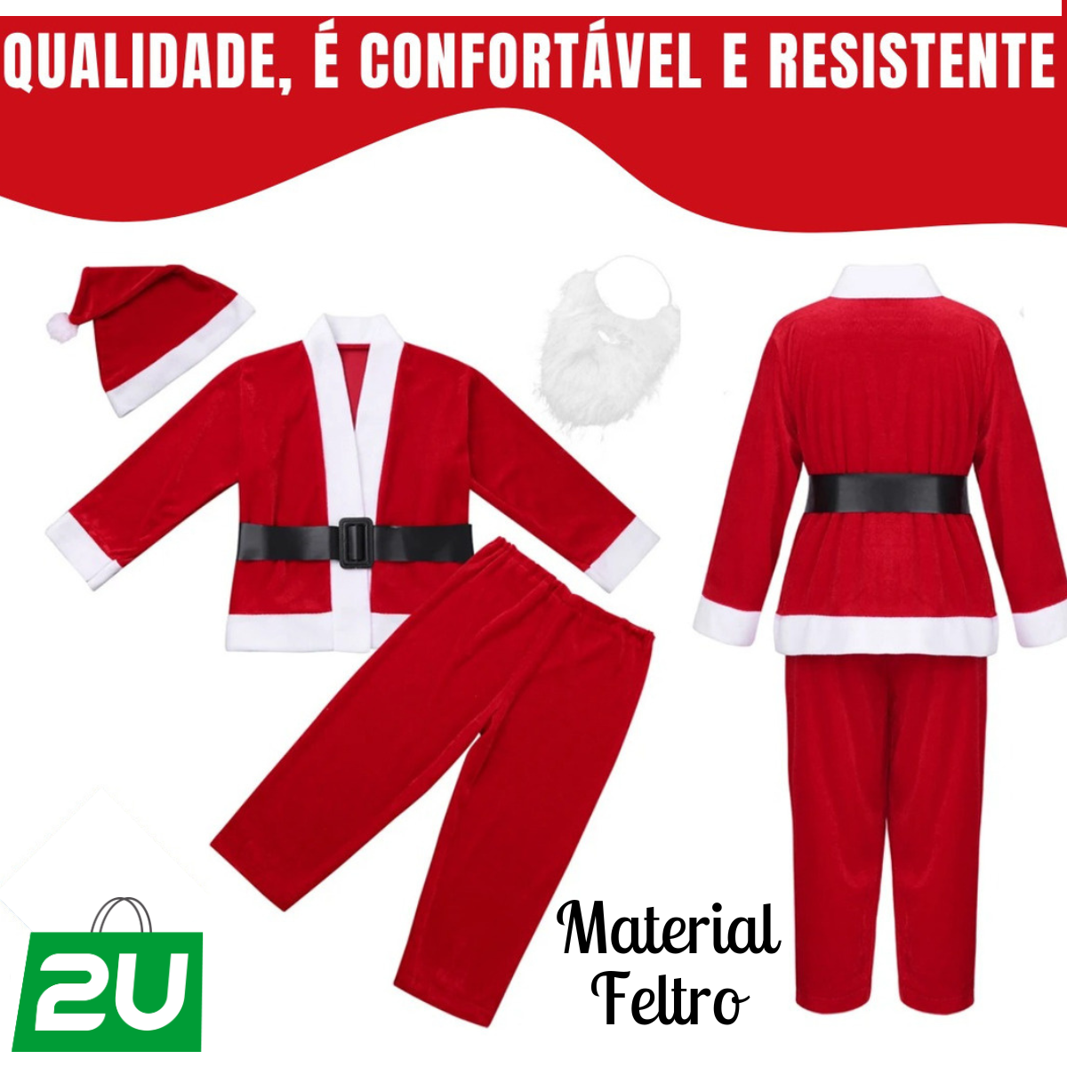 Roupa Papai Noel Feltro Tamanho Único Fantasia Natal - 3