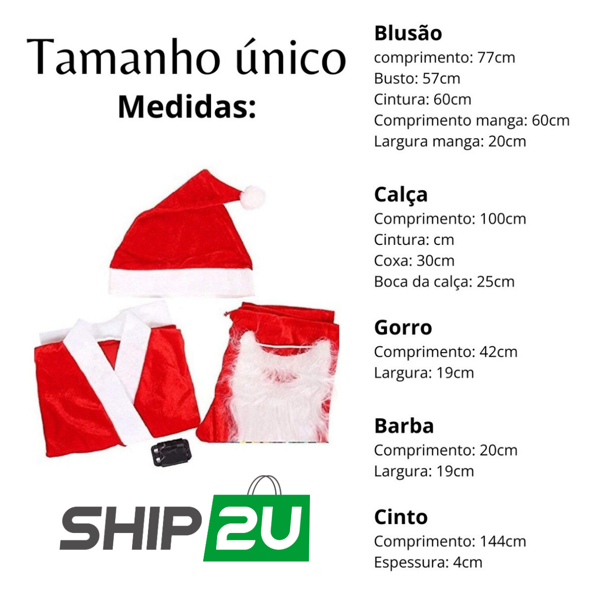 Roupa Papai Noel Feltro Tamanho Único Fantasia Natal - 2