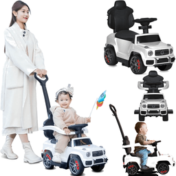 Carrinho Eletrico com Empurrador Bandeirante Jipe 4 em 1 6v Branco - 2