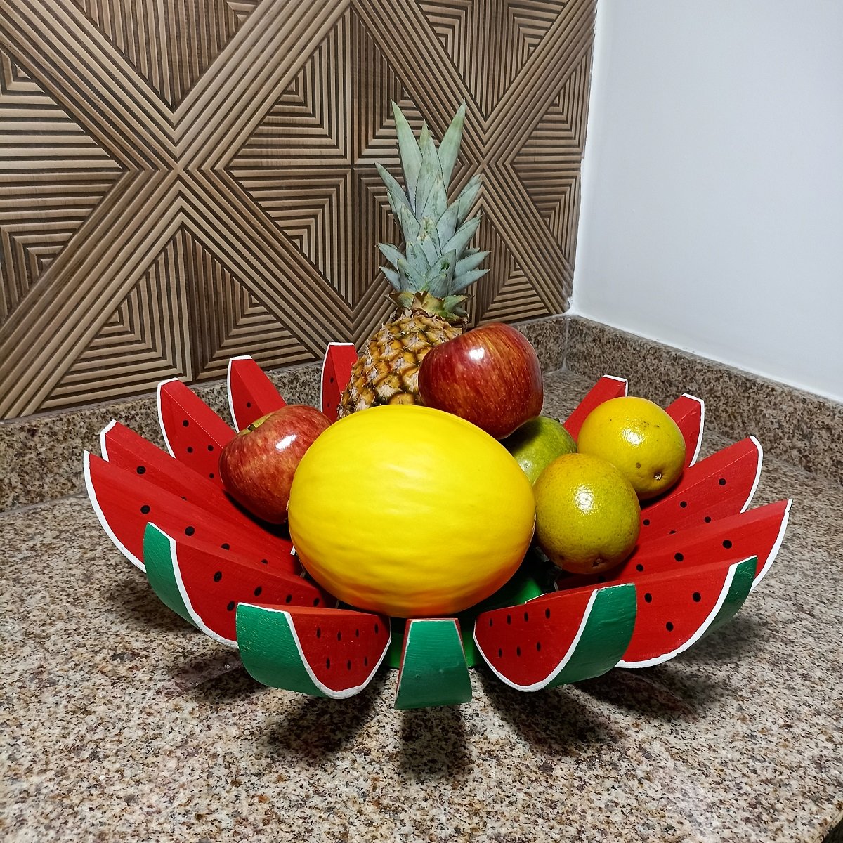 Fruteira de mesa rústica em formato de melancia artesanato super resistente para casas, sitios, pous - 2