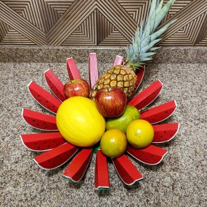 Fruteira de mesa rústica em formato de melancia artesanato super resistente para casas, sitios, pous