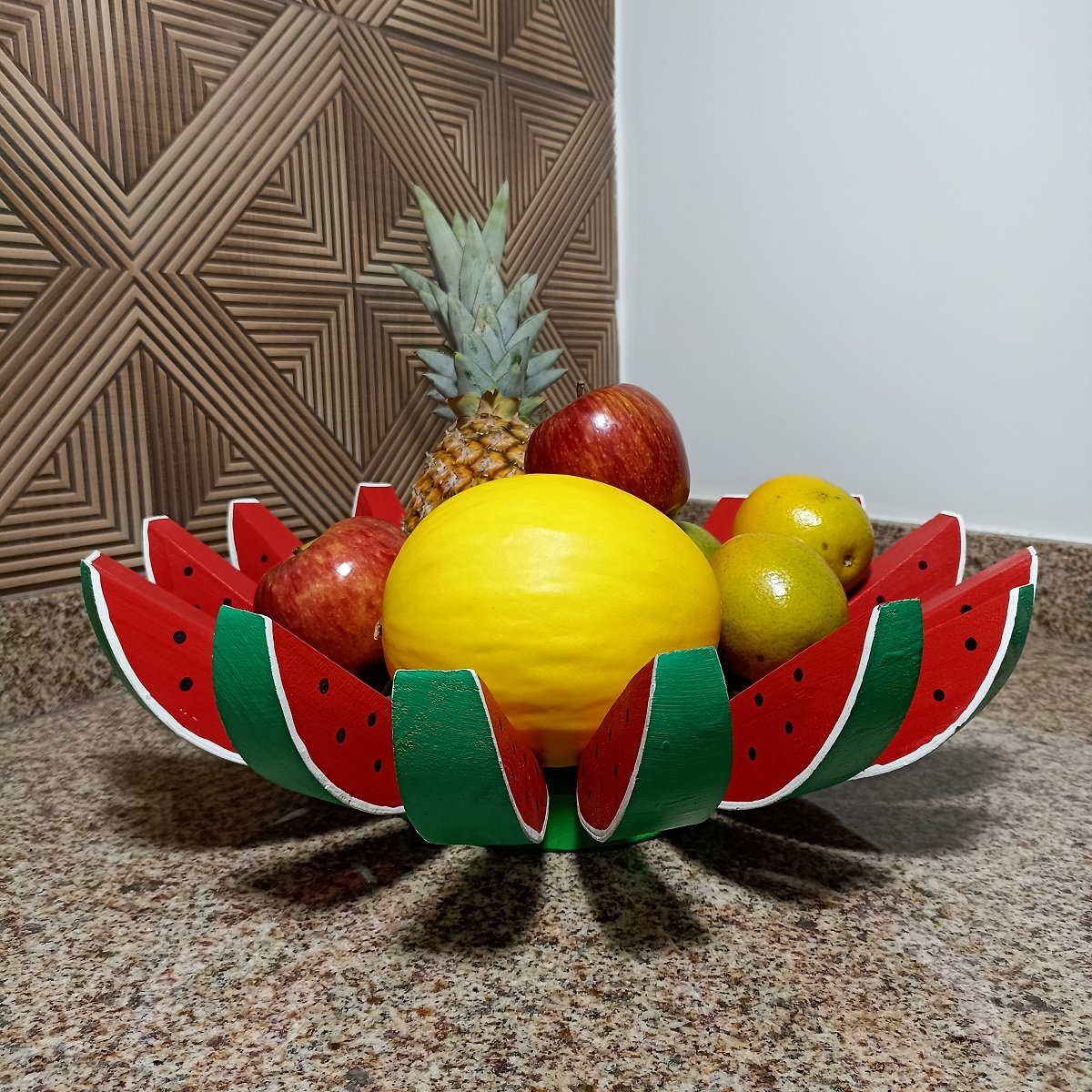 Fruteira de mesa rústica em formato de melancia artesanato super resistente para casas, sitios, pous - 3