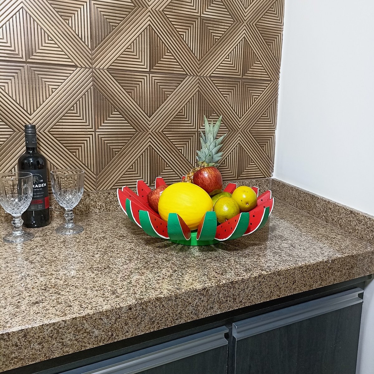 Fruteira de mesa rústica em formato de melancia artesanato super resistente para casas, sitios, pous - 5