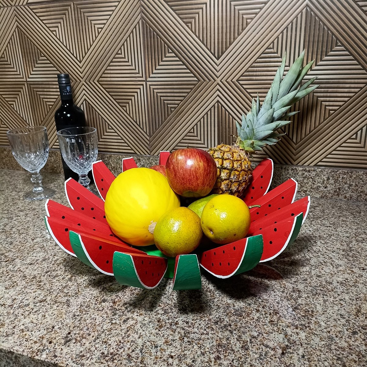 Fruteira de mesa rústica em formato de melancia artesanato super resistente para casas, sitios, pous - 4