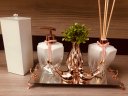 Ver imagem 1 de Kit Lavabo Pia Jogo Saboneteira Branco Rose Gold Porta Escovas