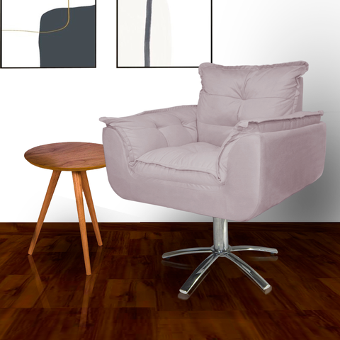 Poltrona Decorativa Estofada Base Giratória de Metal Opala Suede Rose - LM DECOR