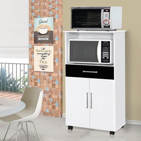Balcão com Nicho para Micro-ondas 2 Portas Ipê Branco/Preto - Móveis Primus