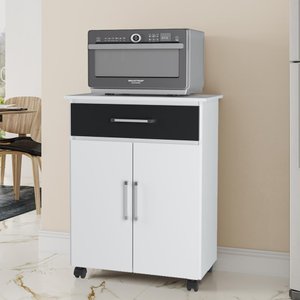 Balcão Multiuso com 2 Portas e Gaveta Liz - Branco com Preto - Móveis Primus