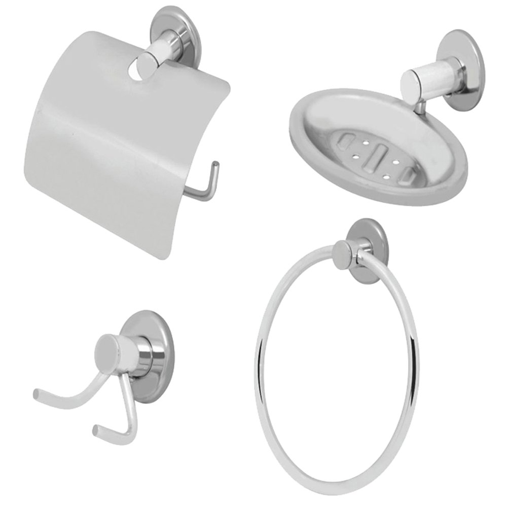 Kit Acessorios para Banheiro Alum. Polido e Inox 4 Pcs