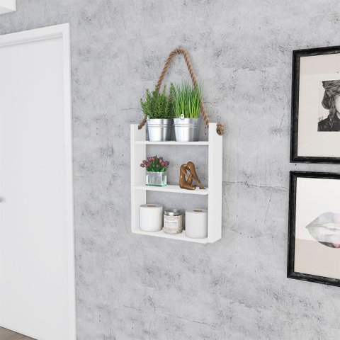 Nicho Prateleira Decorativo Corda 60 Cm Sala Quarto Escritório Banheiro Mdp Branco - Clicklar