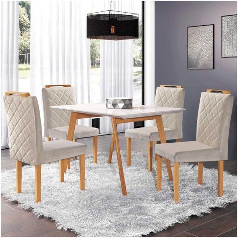 Conjunto Sala De Jantar Slim Mesa 4 Cadeiras Off White