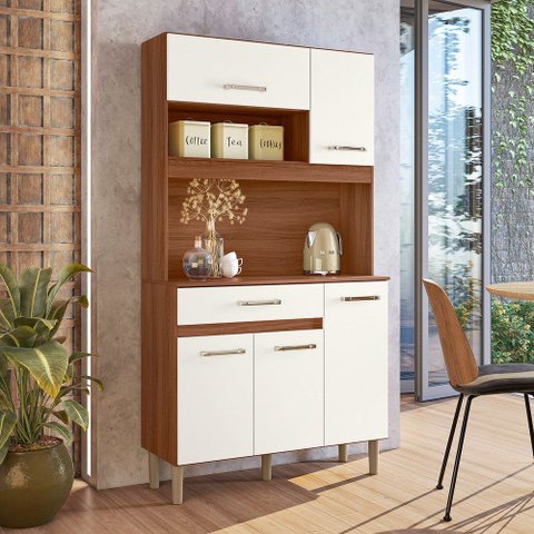 Kit Cozinha Magazin 90 5 Portas Avelã/off White Cristal - Nicioli