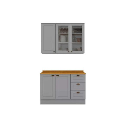 Cozinha Modulada Henn Americana 3 Peças (1aéreo+1balcão+1complemento) Cz126 Cinza-henn