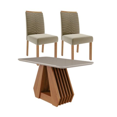 Sala de Jantar 130x80cm Tampo Mdf/vidro 4 Cadeira Cimol Agata Cimol Cinamomo/off/mad/joli