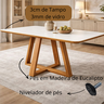 Mesa Jantar para 6 Lugares Pés Madeira Maciça Pérola - 160x90 - Tampo Mdf/vidro - Mel/off White - 4