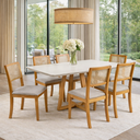 Ver imagem 2 de Mesa Jantar para 6 Lugares Pés Madeira Maciça Pérola - 160x90 - Tampo MDF/Vidro - Mel/Off White