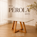 Ver imagem 5 de Mesa Jantar para 6 Lugares Pés Madeira Maciça Pérola - 160x90 - Tampo MDF/Vidro - Mel/Off White