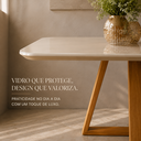 Ver imagem 3 de Mesa Jantar para 6 Lugares Pés Madeira Maciça Pérola - 160x90 - Tampo MDF/Vidro - Mel/Off White