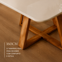 Ver imagem 4 de Mesa Jantar para 6 Lugares Pés Madeira Maciça Pérola - 160x90 - Tampo MDF/Vidro - Mel/Off White