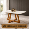 Mesa Jantar para 6 Lugares Pés Madeira Maciça Pérola - 160x90 - Tampo Mdf/vidro - Mel/off White - 2