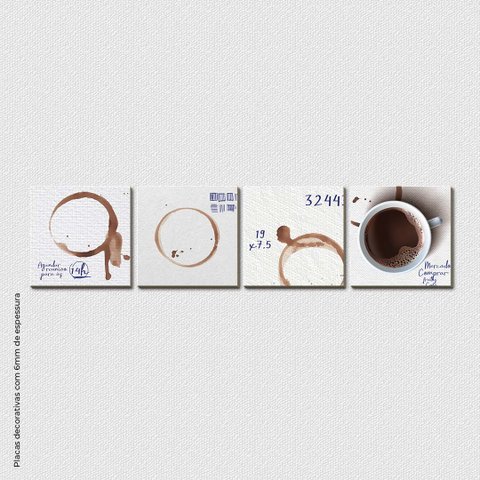 Hora do Café - Quadros ou Placas Modulares com 4 Peças