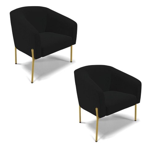 Cadeira Sala de Jantar Pé de Ferro Dourado Kit 2 Stella Linho D03 - D'Rossi Cor Preto