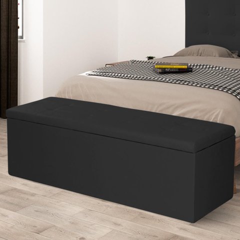 Calçadeira Baú Casal 1,40m Berlim Suede Preto Dal Poz Estofados