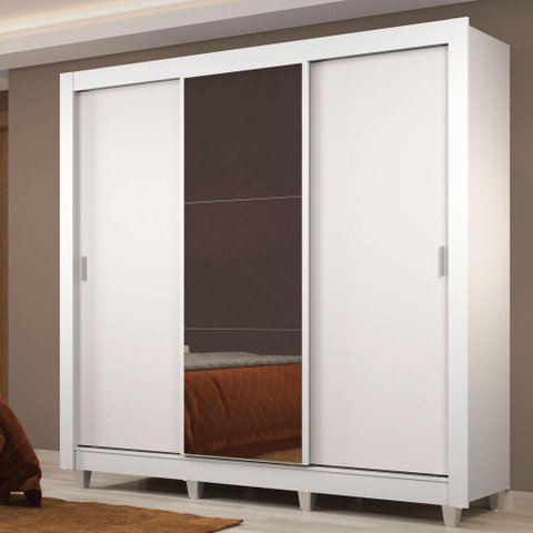 Guarda Roupa Casal Madesa Lyon Plus 3 Portas de Correr com Espelho 4 Gavetas com Pés