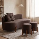 Ver imagem 1 de Conjunto Sofá Curvo Orgânico + 02 Puff Luna Boucle Marrom - Montanaris Decor