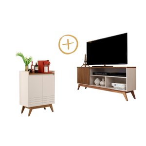 Conjunto para Sala de Estar com Rack Malbec Wood e Buffet Eros Retro Off White/freijo Giga Móveis