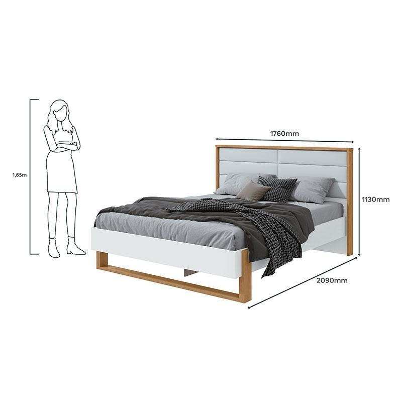 Cama Casal Freetown 160 Branco Amêndoa Clean com Led - Lopas - 3