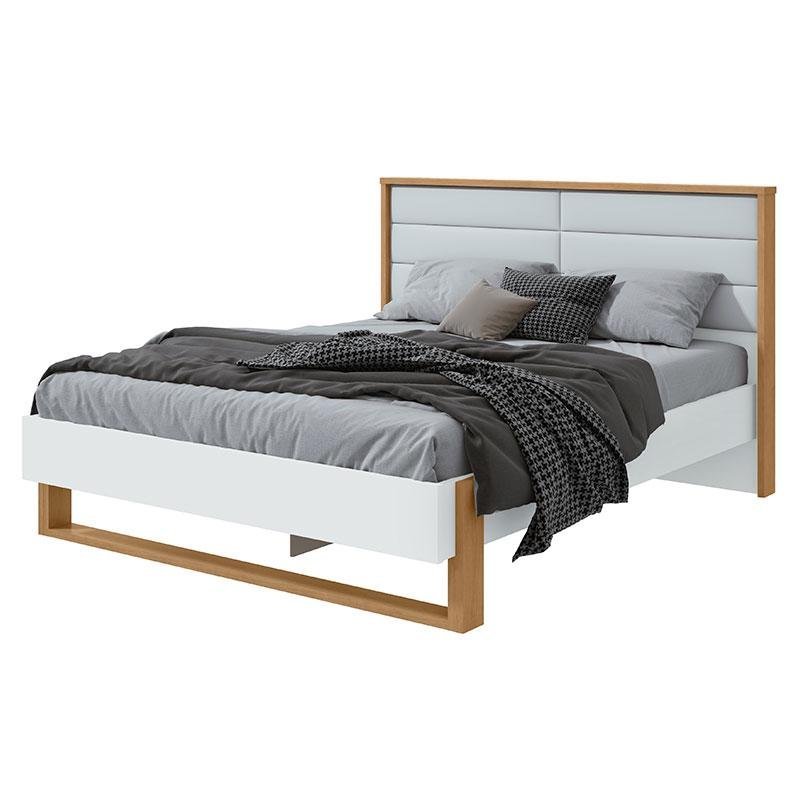 Cama Casal Freetown 160 Branco Amêndoa Clean com Led - Lopas