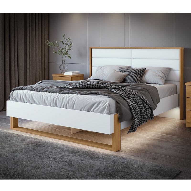 Cama Casal Freetown 160 Branco Amêndoa Clean com Led - Lopas - 2