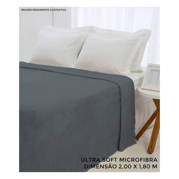 Manta Casal Cobertor Coberta Microfibra Soft Chumbo - 2