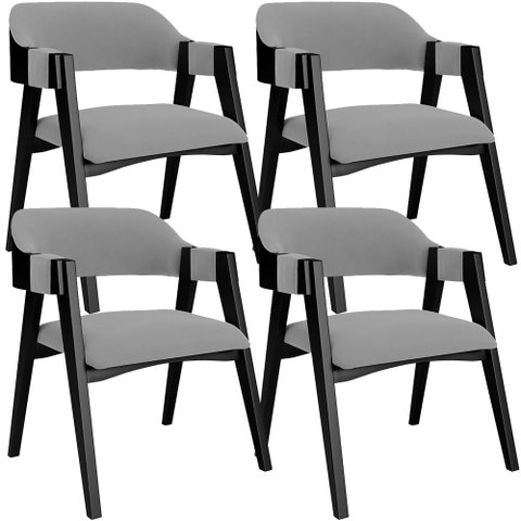 Kit 4 Cadeiras Sala de Jantar Estar Living Estofada Suran L02 Preto Suede Cinza - Lyam Decor