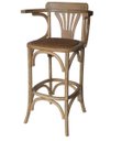 Ver imagem 1 de Banqueta Alta Bar em Madeira com Braço. Assento em Rattan Natural. Cor Natural