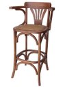Ver imagem 1 de Banqueta Alta Bar em Madeira. com Braço. Assento em Rattan Natural. Cor Castanha