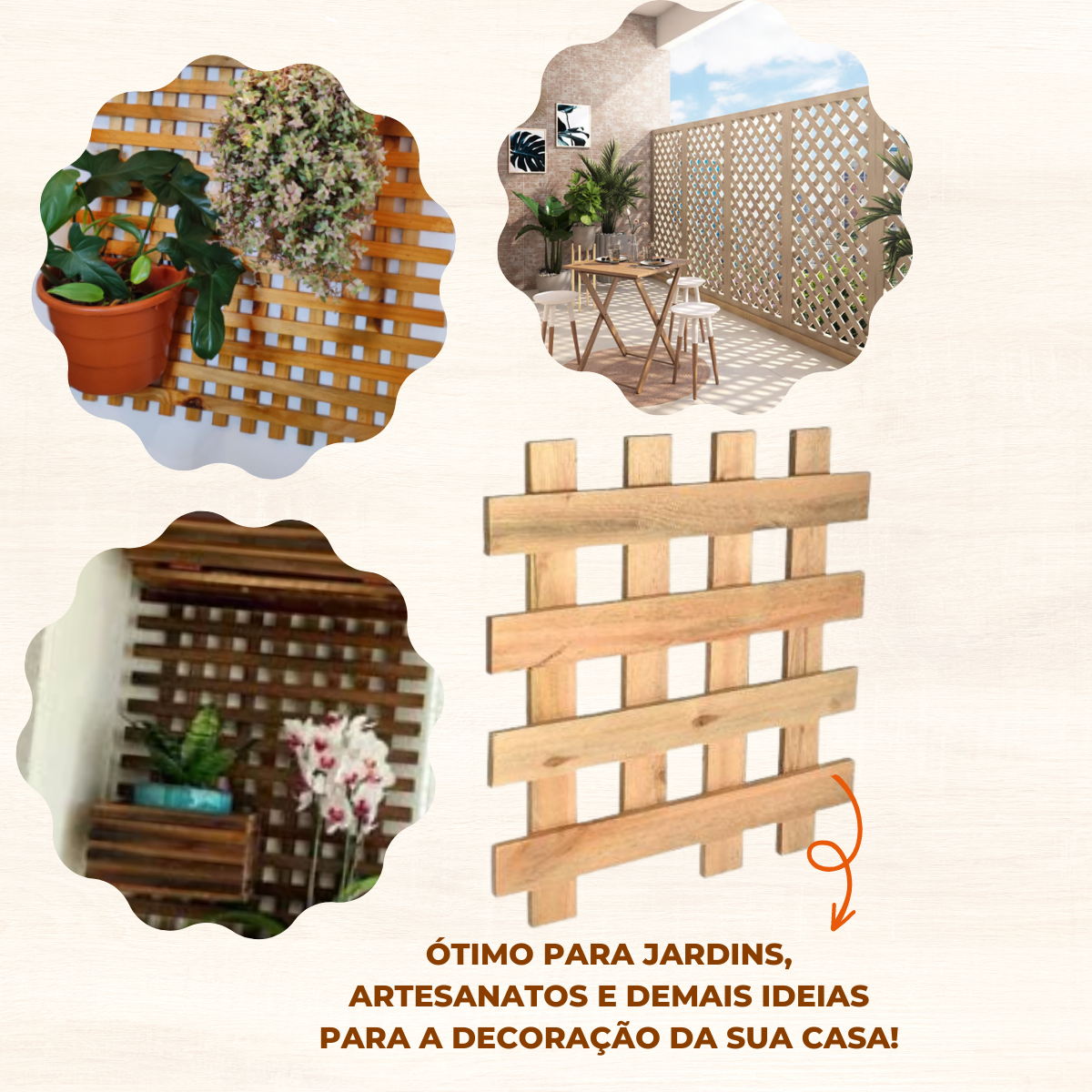 Painel Treliça de Madeira Eucalipto 50x50cm - Jardim Verticais, Horta Suspensa Painel Para Planta - 3