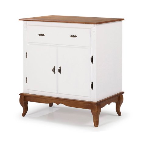 Balcão Buffet Aparador Florença 80cm 2 Portas 1 Gaveta Pés Luiz Xv - Laca Branca/ Imbuia