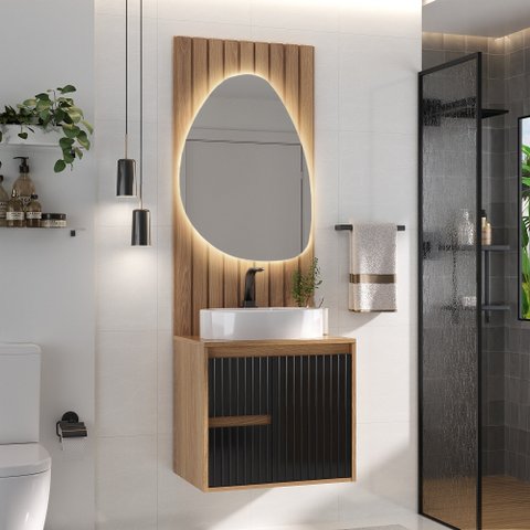 Conjunto para Banheiro Clarice 60 Cm C/ Tampo e Espelho Orgânico Led - Fabribam