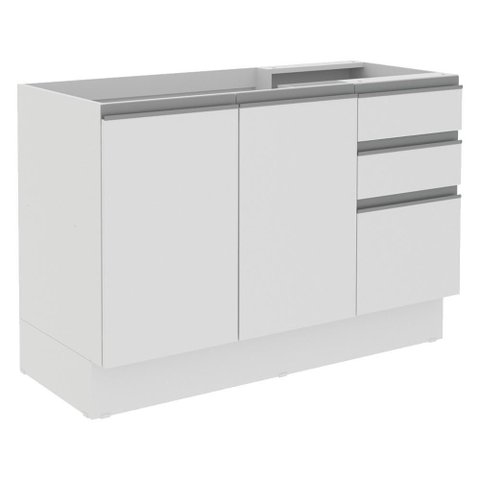 Balcão de Pia Glamy 2 Portas 3 Gavetas Branco Madesa